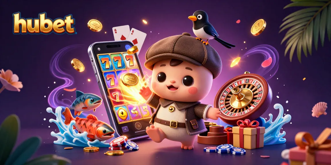 Win big on hubet with exciting slot games and a playful scene featuring quirky characters.