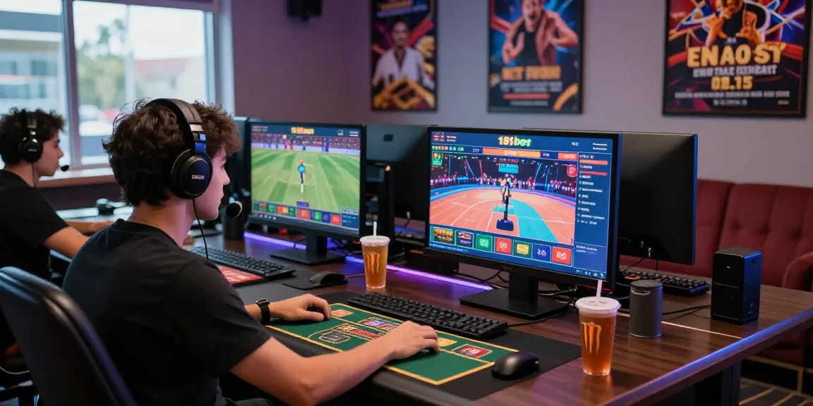 Engaged player betting on 181bet platform with multiple screens and gaming accessories.
