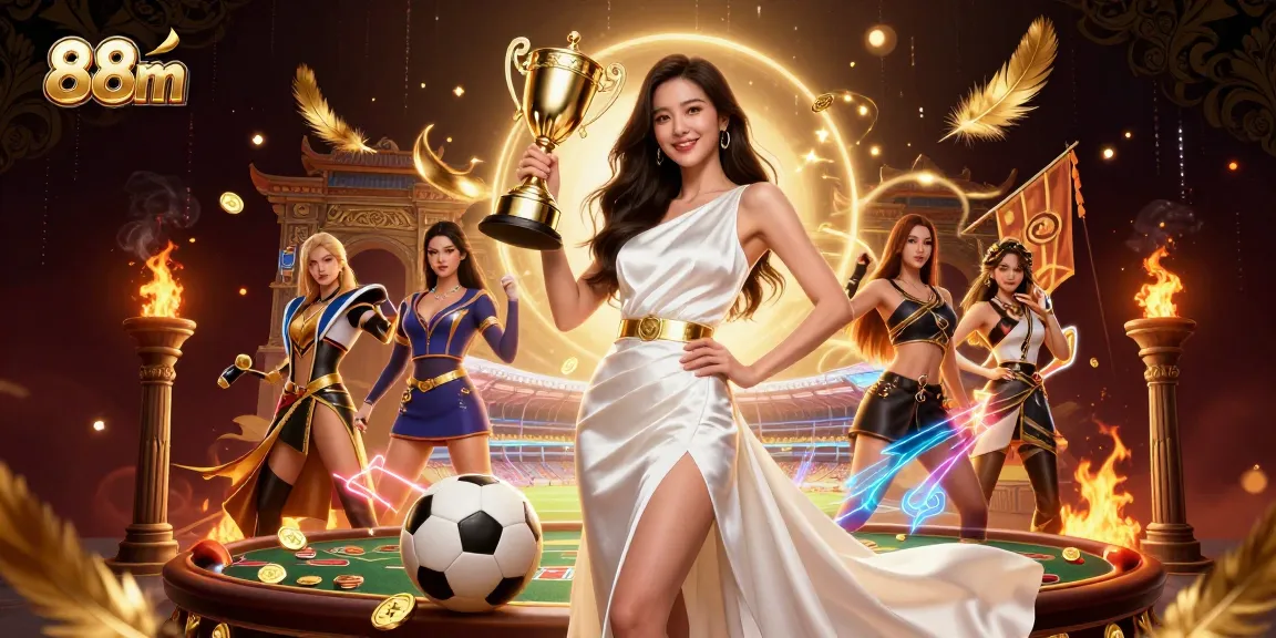 Winning at 88m with a confident lady holding a trophy amidst dynamic sports betting elements.