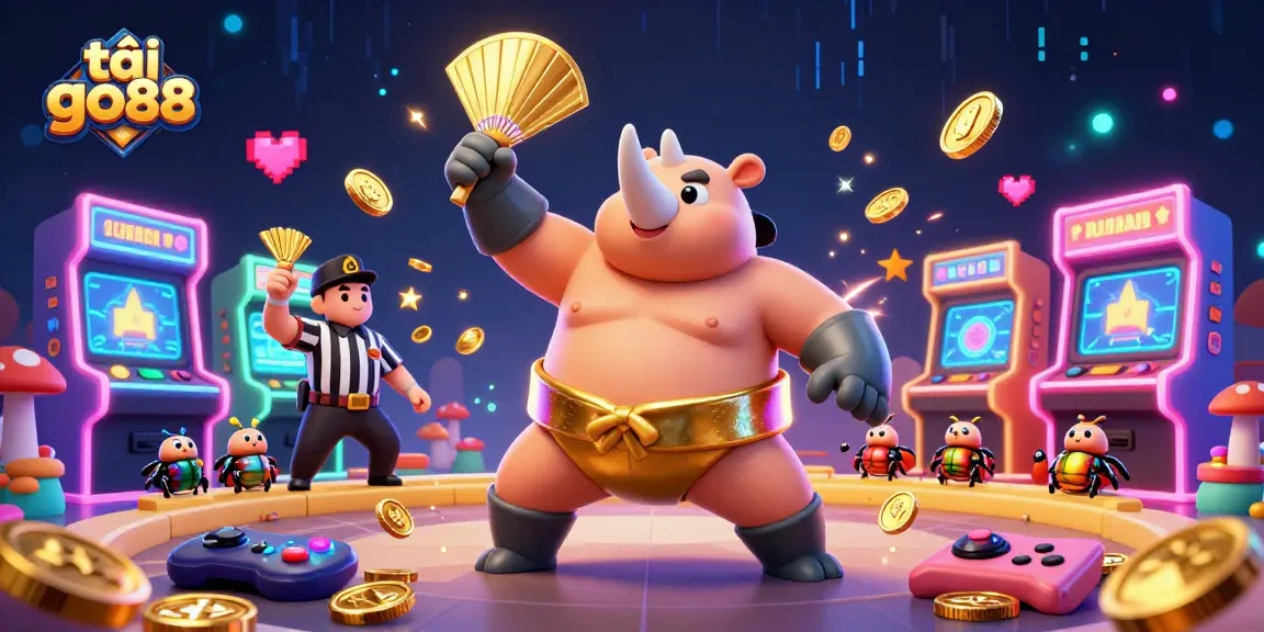 Experience the excitement of tải go88 with our dynamic casino illustration featuring a sumo beetle champion!