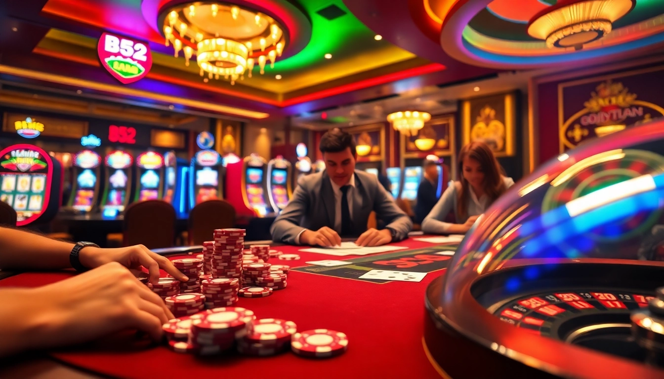Experience the excitement of B52 gaming with players at a high-stakes casino table.