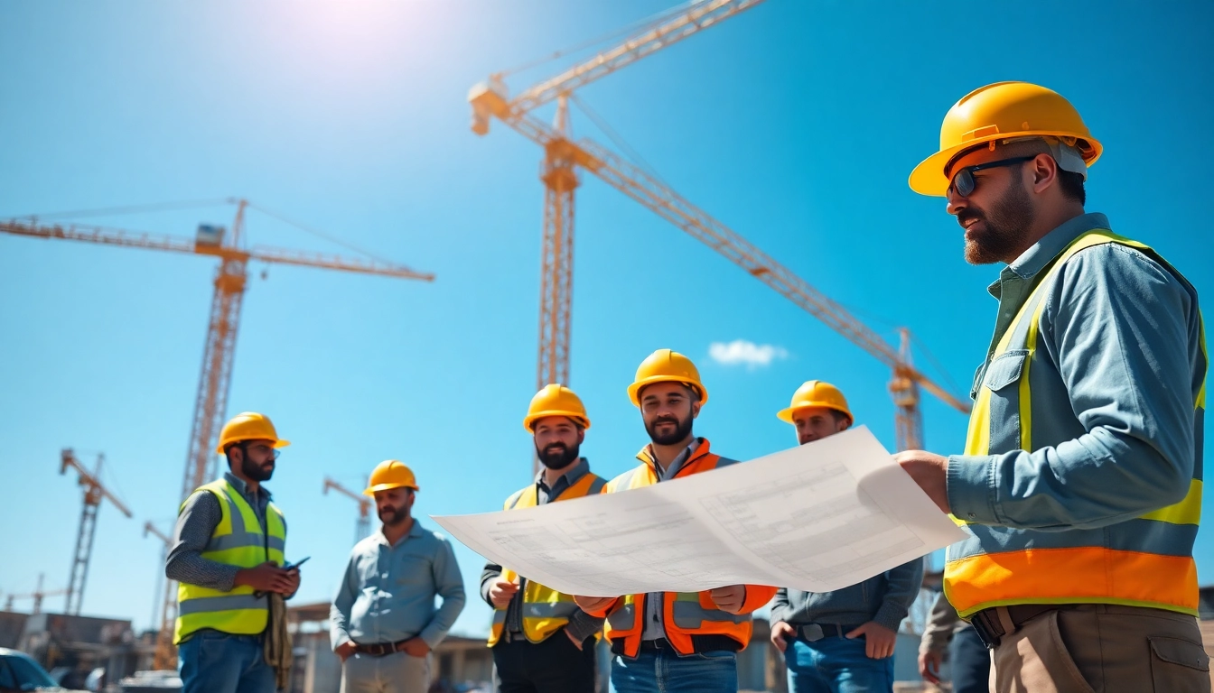 New Jersey Commercial General Contractor guiding a team on a construction site with safety gear.