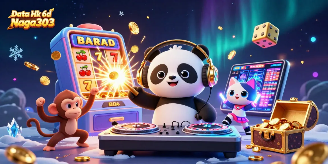 Engage with Data Hk 6d Naga303 through an energetic illustration showcasing lively casino characters.