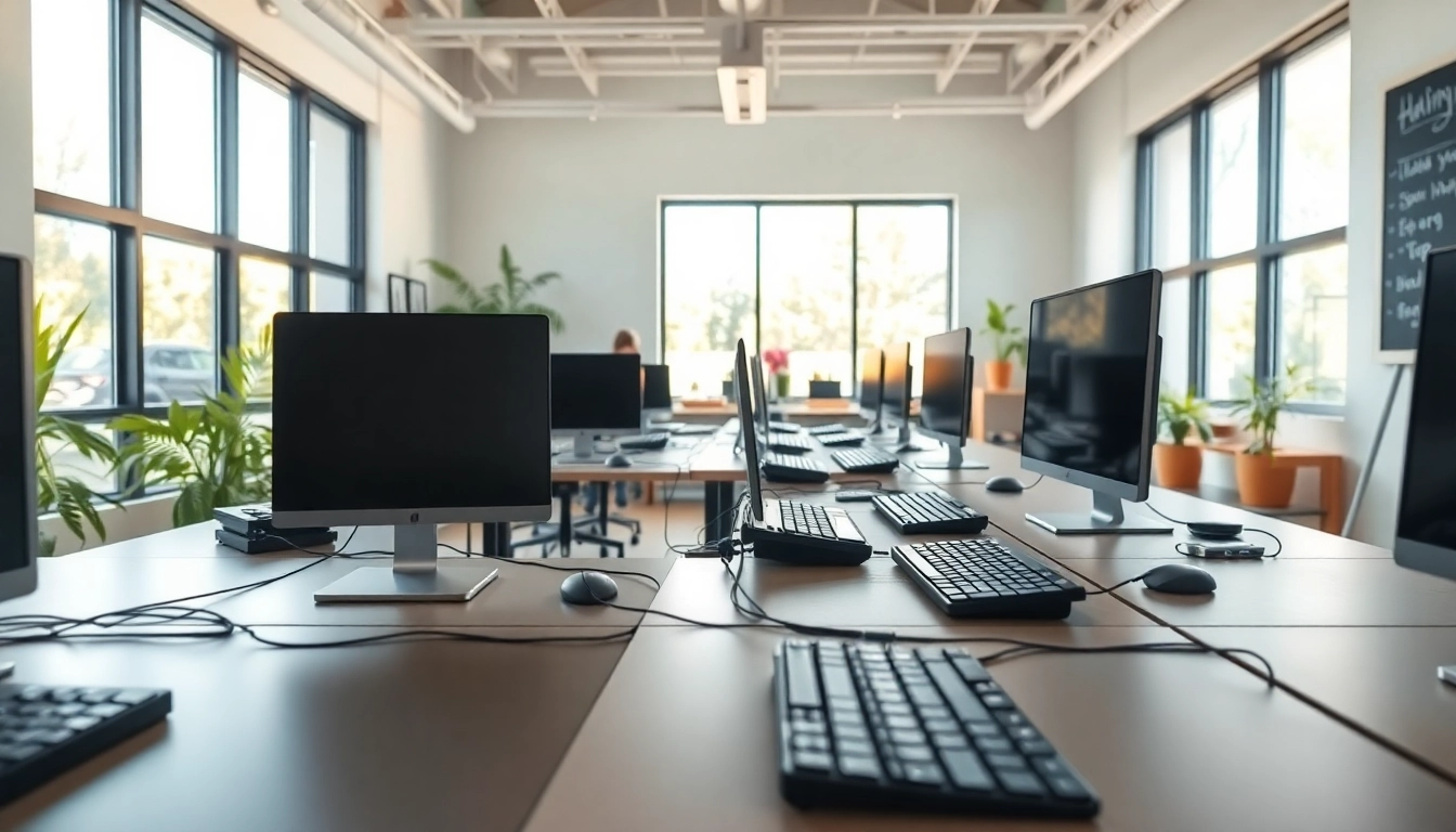 Typing Center workspace with modern desks and natural lighting enhancing productivity.