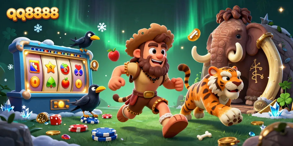 Experience thrilling slots at qq8888 with cavemen and sabertooth tigers running a prehistoric casino.