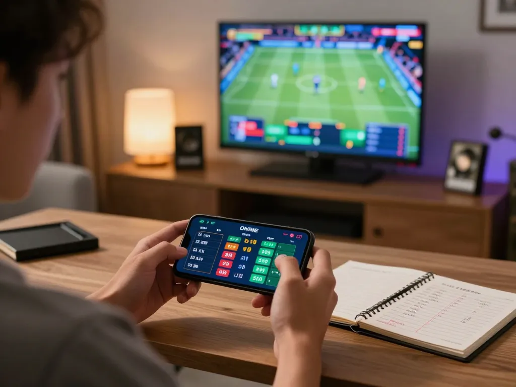 Xo88 uy tín sports betting scene with a person placing bets online, showing a strategic experience.