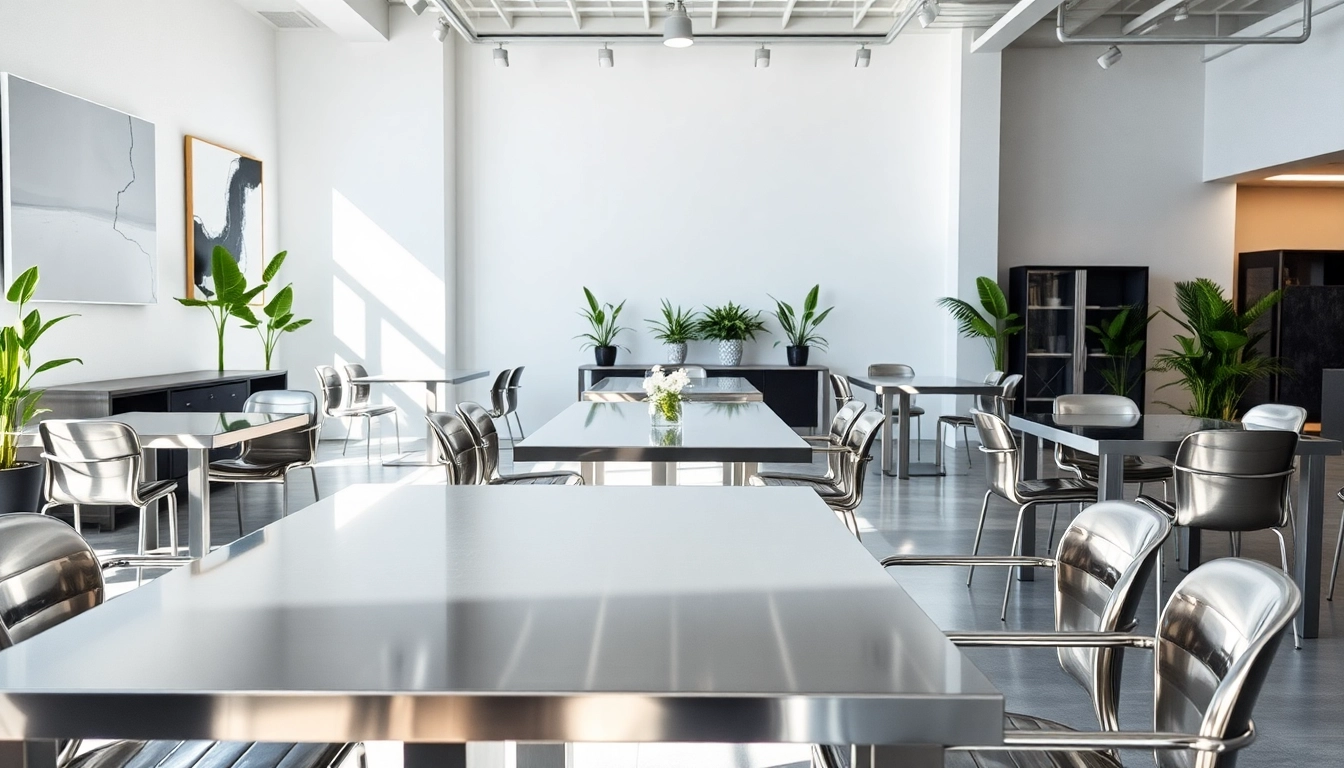 Showcasing premium stainless steel furniture manufacturer designs in a sleek showroom.