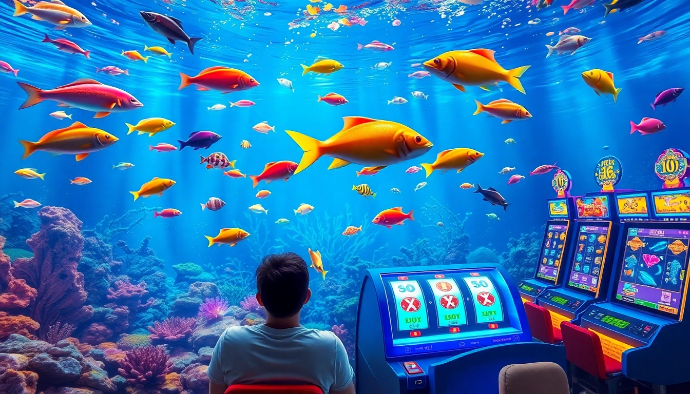 Bắn cá đổi thưởng gameplay featuring colorful fish and engaging casino elements for an immersive experience.