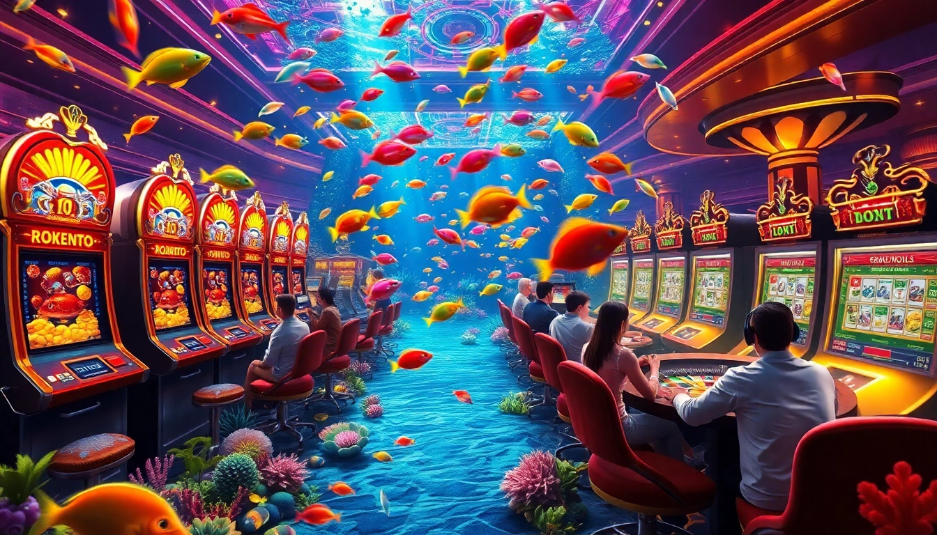 Action-packed bắn cá đổi thưởng gameplay with colorful fish and vibrant casino elements.