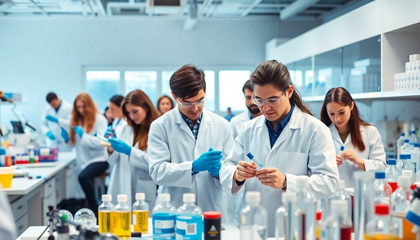 Hydro Research team members conducting peptide experiments in a professional lab setting.