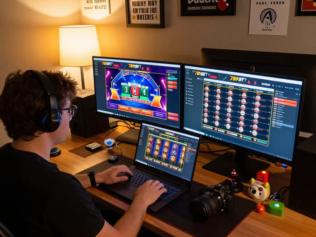 Engaged player strategizing live games on 789BET online casino platform, showcasing digital gaming environment
