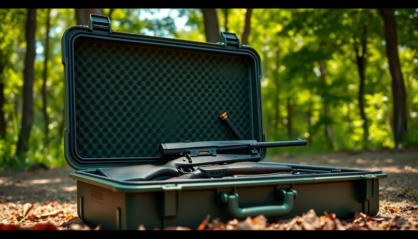 Showcase a pelican gun case for sale with firearms organized neatly, highlighting quality and security.