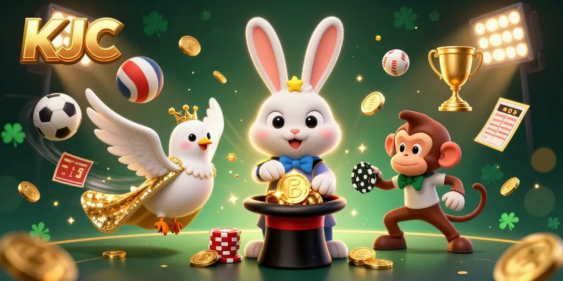 KJC entertains with a magician rabbit, glamorous dove, and monkey amidst vibrant gaming action.
