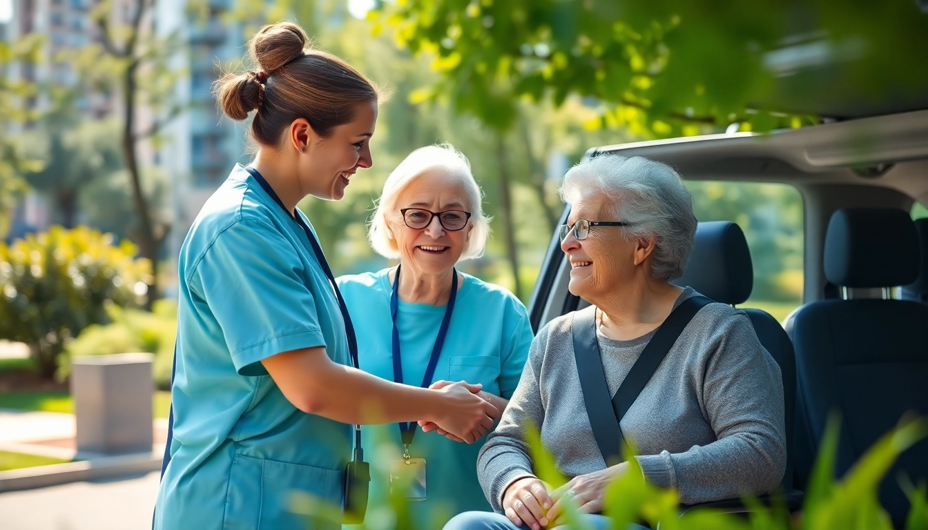 Elderly transportation services assisting a senior person with care and compassion.