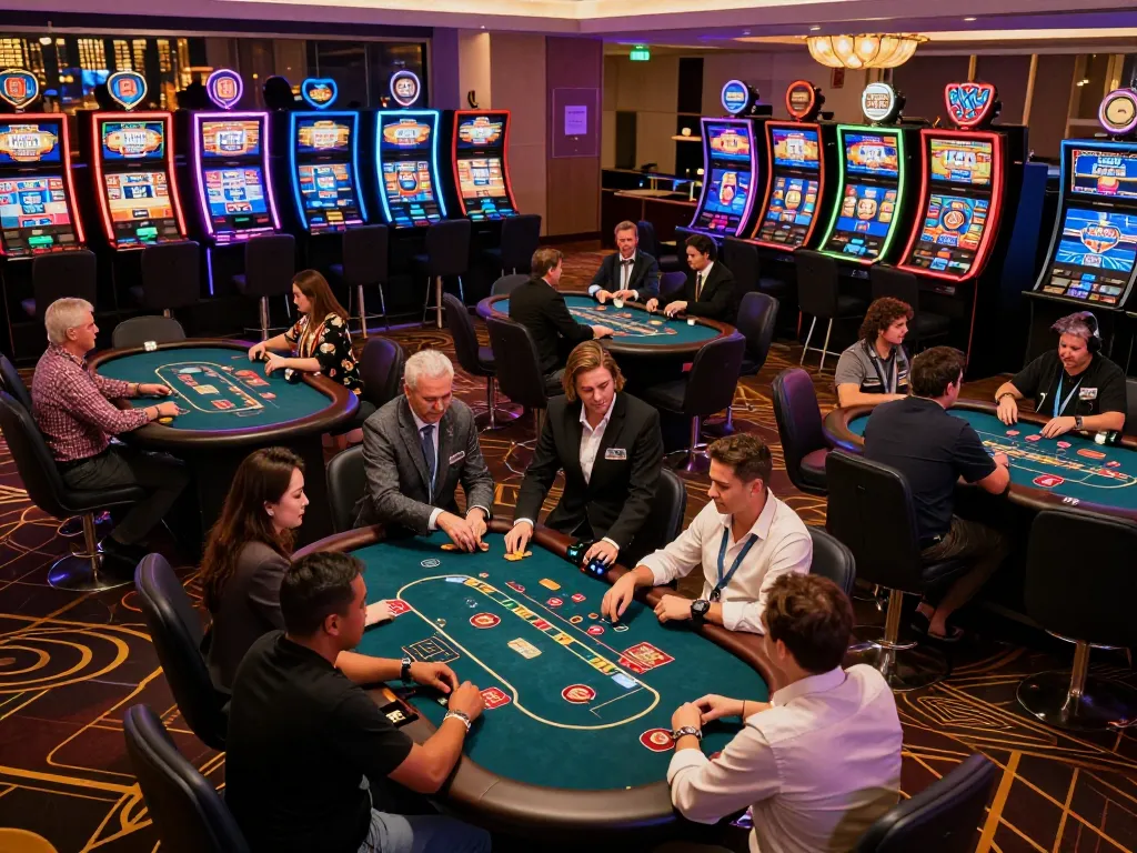 Engaging gaming moments at mk8 casino with lively poker tables and vibrant atmosphere.