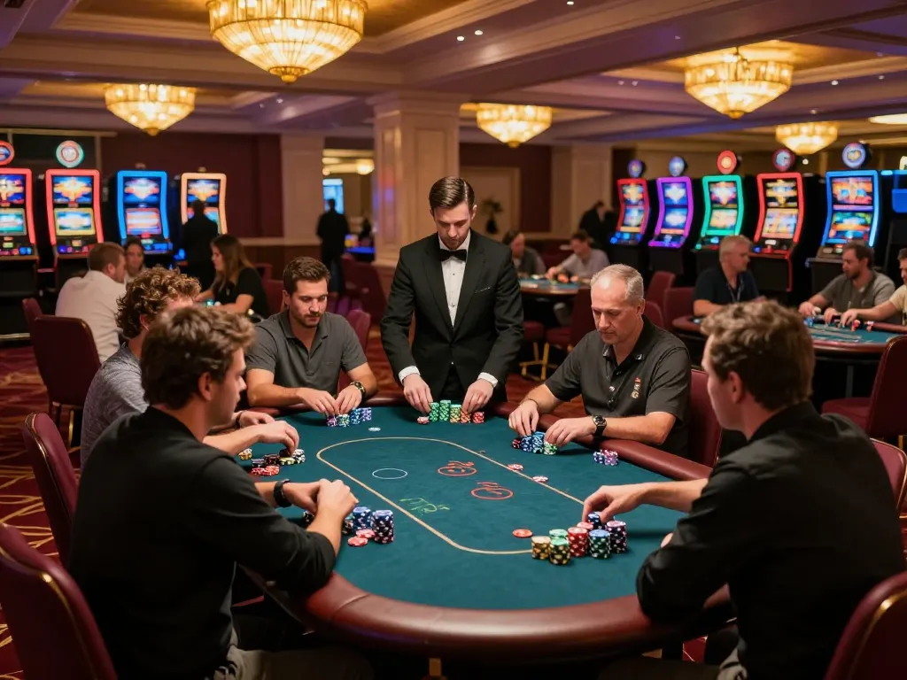 Players enjoying dynamic poker gameplay at a luxurious casino, showcasing the excitement around Rik vip.
