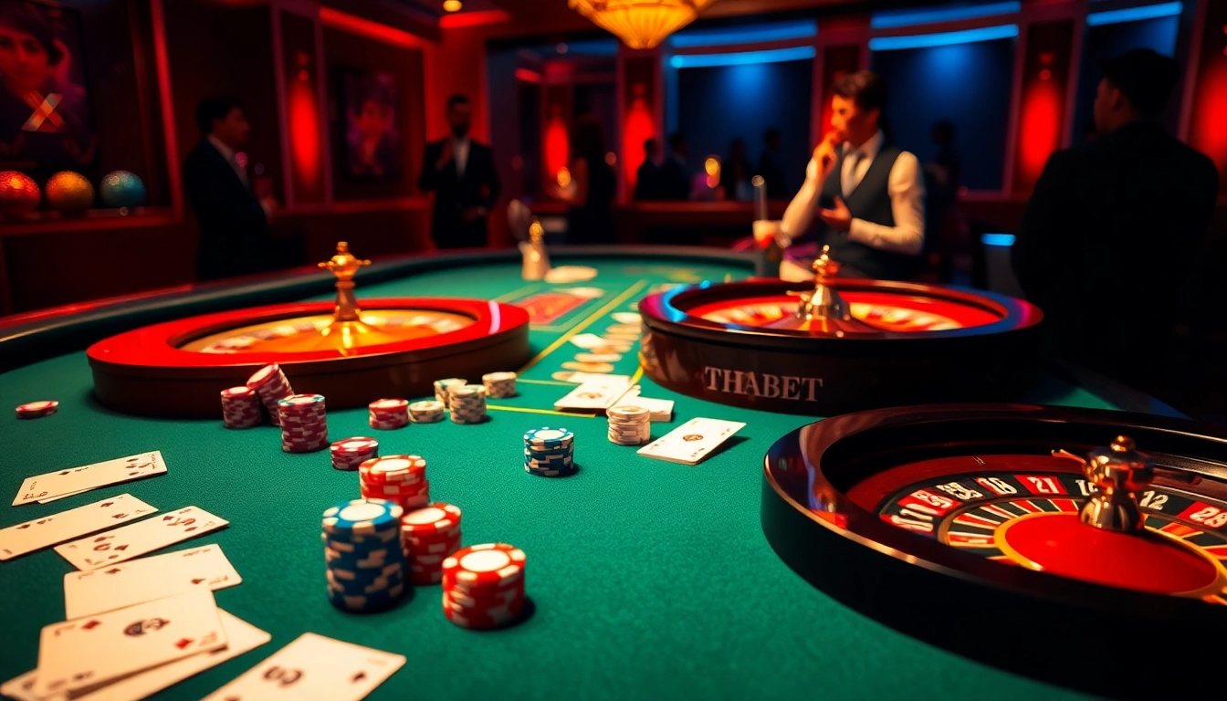 thabet đăng nhập at a luxurious casino table with poker chips and vibrant cards.