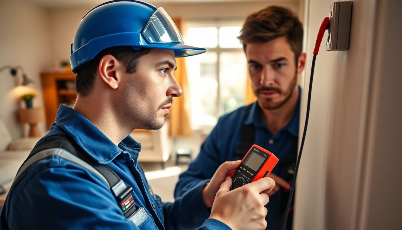 Residential electrician Vancouver examining wiring in a cozy living room.