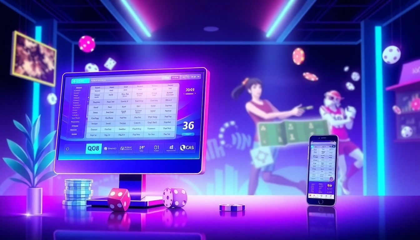 Exciting digital illustration of QQ88 COM online gambling platform with vibrant colors and engaging visuals.