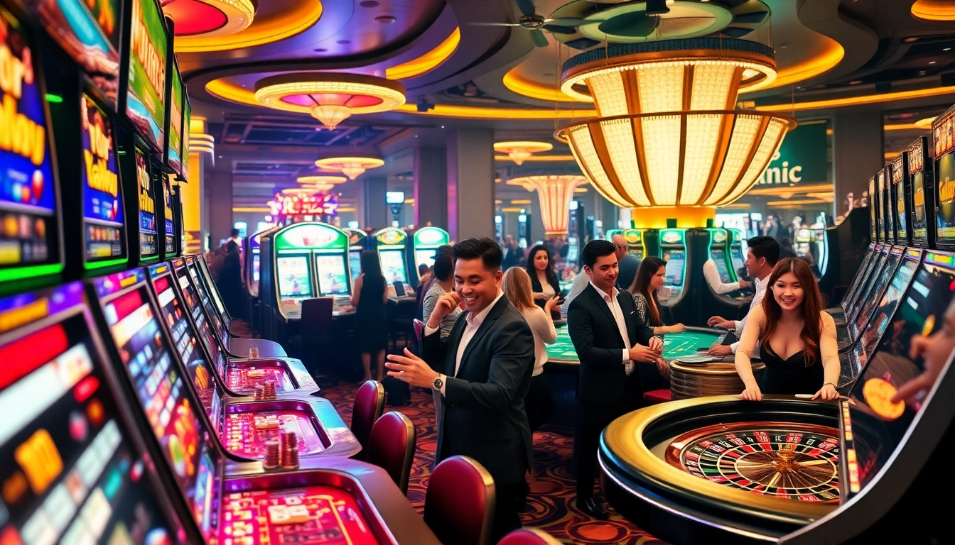 Exciting casino scene at https://68vip.video/ featuring players at slot machines and tables.