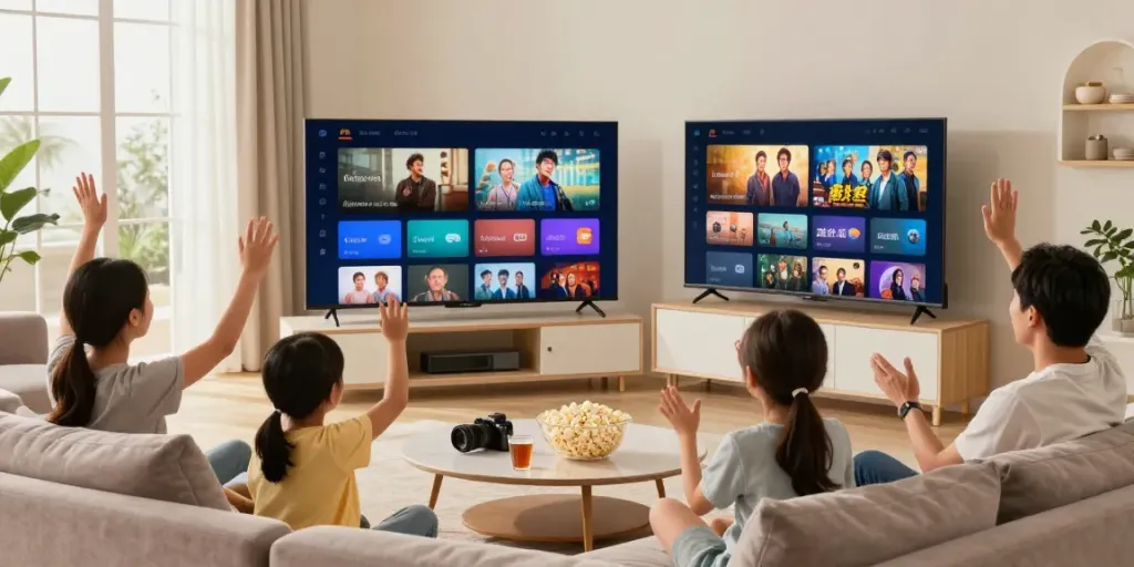 Family enjoying free trial streaming services in a cozy living room