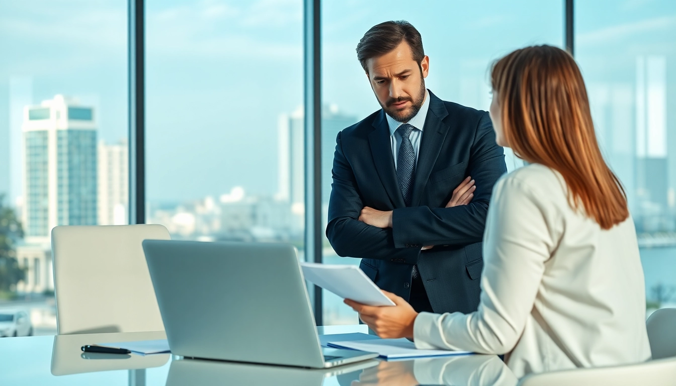 Clearwater truck accident lawyer consulting with a client in a bright office, showcasing professionalism.
