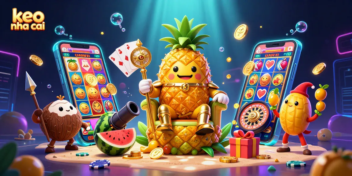 Experience keo nha cai strategies at a vibrant beach casino with characters and gaming elements